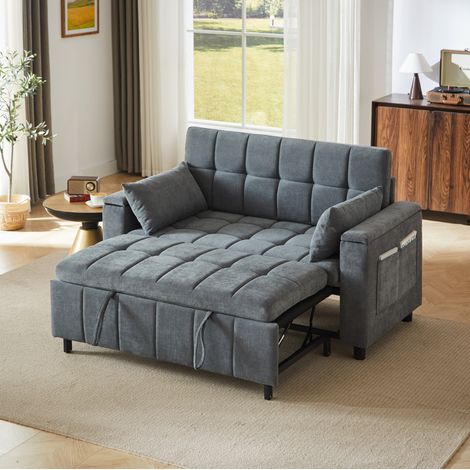 Sofá cama 2 plazas 3 en 1 de chenilla gris con almacenaje en reposabrazos HAVRYA (1/5)