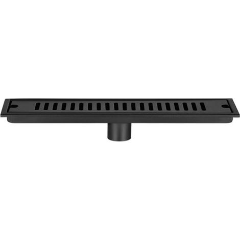 Grille d'évacuation au sol rectangulaire noire en acier inoxydable 304, siphon long avec orifice central de vidange (20 cm) (1/4)