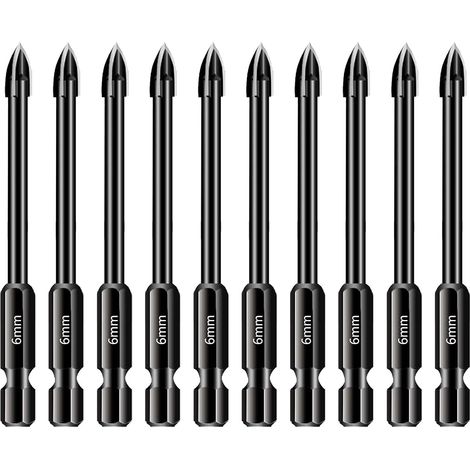 CCYKXA 10-teiliges 6-mm-Bohrerset für Fliesen und Glas, 1/4-Sechskantschaft, Bohrwerkzeug mit Wolframkarbidspitze für Porzellan, Keramik, Spiegel, Beton, Ziegelwände, Glas (1/4)