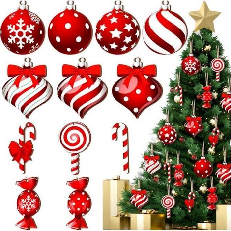 Lot de 24 décorations de Noël vintage en bois pour sapin de Noël (1/4)