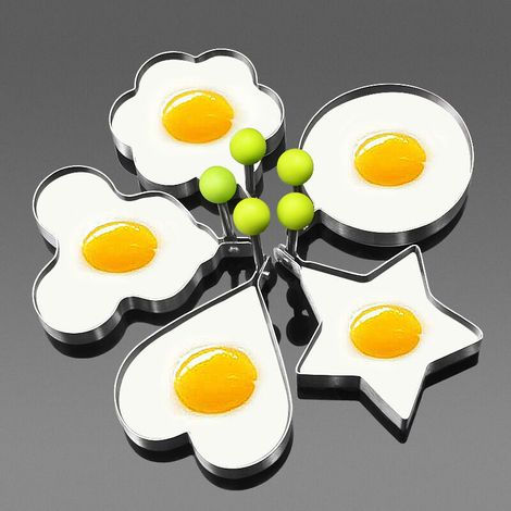 5er-Set Spiegelei-Form aus Edelstahl, Antihaftbeschichtung, Eierringe zum Kochen, Spiegelei für Pfannkuchen, Omelettform (1/5)