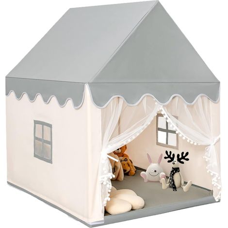 GOPLUS Tente de Jeu pour Enfants Intérieur et Extérieur, Château de Jardin pour Garçons et Filles avec Tapis Épais, pour Noël et Anniversaire, 105 x 120 x 140 CM (Beige+Gris) (1/5)