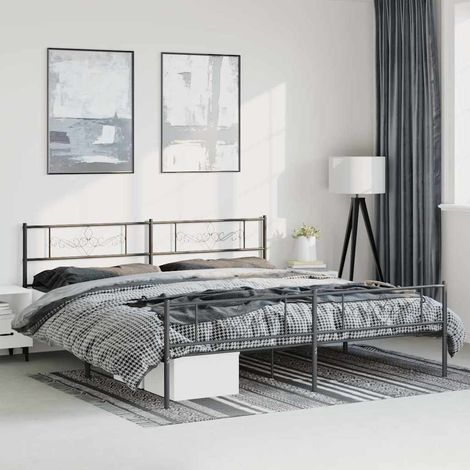 Cadre de lit métal sans matelas avec pied de lit noir 193x203cm (1/5)