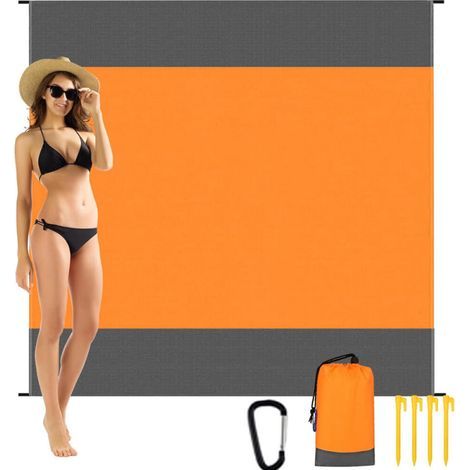 Beach blanket, portable picnic mat, suitable for beach, camping, hiking, picnic, orange (200210cm). (1/5)
