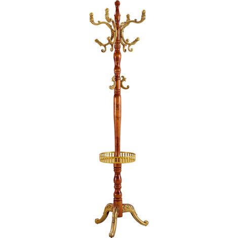 Porte manteau européen élégant en bois massif style raifort-multifonction, stable, facile à assembler avec pieds antidérapants-50x50x195cm (1/5)