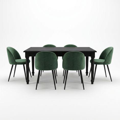 Amaretta ensemble pour salle à manger table noir 6 chaises velours vert. (1/5)