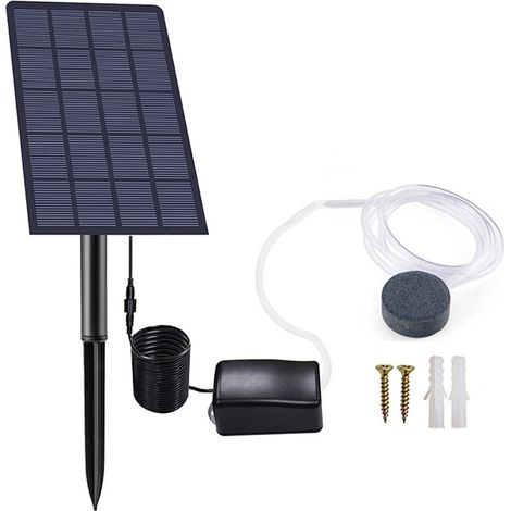 1 Compresseur d'oxygène solaire, 5 V 2,5 W, silencieux 50 dB, pompe pour bassins, étangs, aquariums, pêche (1/5)