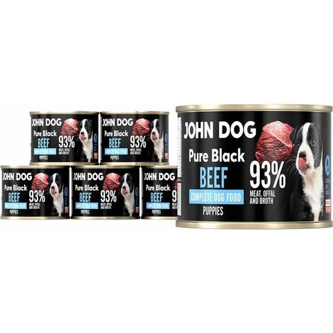 Cibo umido per cuccioli John Dog Pure Black Junior al gusto di manzo, confezione da 6 x 200 g