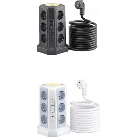 Tour multiprise-Multiprise et parafoudre12AC Douille 2USB-A 2USB-C,Blanc (1/5)