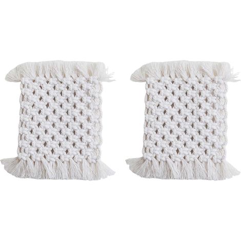 Lot de 2 dessous de plat en coton crocheté à la main, tissés à la main, résistants à la chaleur, accessoires de table décoratifs blancs (1/5)