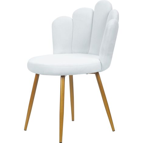 Fauteuil, chaise de salle à manger, chaise de toilette, dossier en forme de pétale, 50×50×80cm, blanc. (1/5)