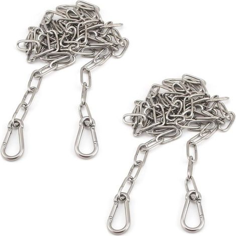 2 Pièces Chaîne de Chaise Suspendue, Chaîne D'extension en Acier Inoxydable 304 avec 4 Mousqueton Connecteur, 1M Chaîne de Hamac Suspendue, pour Les Balançoires, Hamacs, Chaine Cadenas (1/5)