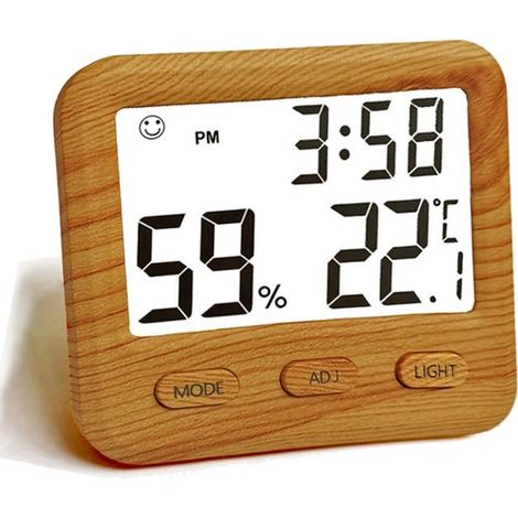Digitales Hygrometer & Innenthermometer mit Uhrfunktion, beleuchtetem Display für optimale Ablesbarkeit, für Schlafzimmer, Büro, Wohnzimmer, Gewä (1/5)