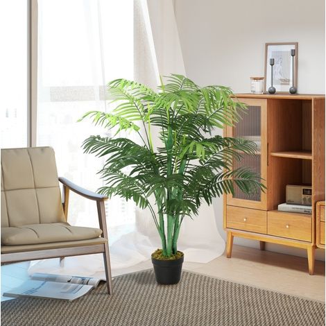 Palma artificiale 125 cm verde in plastica con vaso nero e 18 fronde (1/5)