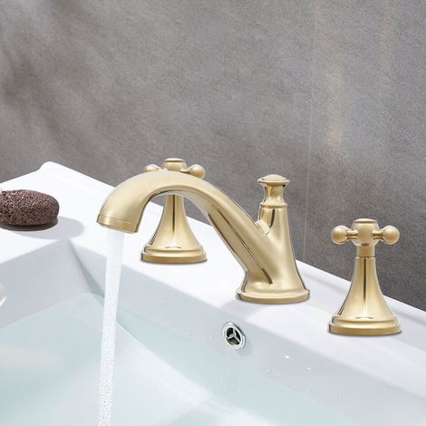 Robinet de lavabo à trois trous et double levier pour salle de bain Robinet de lavabo Robinet à trois trous de type cascade Robinet mitigeur pour lavabo de salle de bain (1/5)