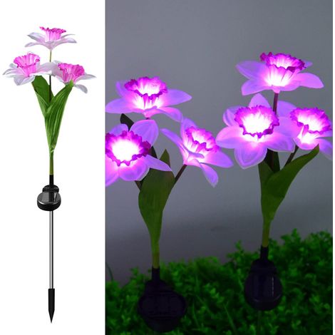 Luminaire Solaire Fleur - 3 Têtes - Étanche IP65 - Pour Jardin Extérieur - 70 cm - 1,2 V - 600 mAh - 1 W (1/5)