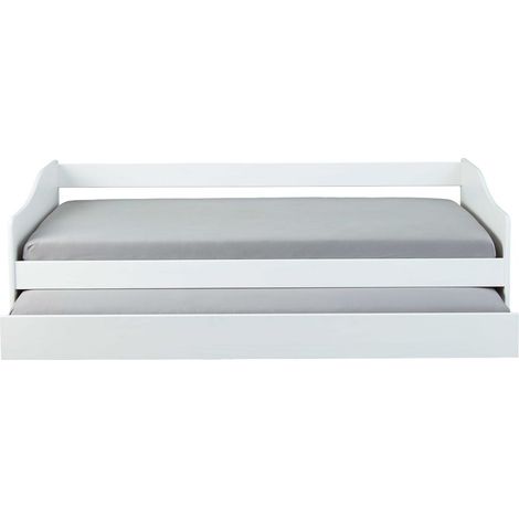 Lit Banquette 90x190 en pin massif coloris vernis blanc - Longueur 197 x Profondeur 97 x Hauteur 62 cm -PEGANE- (1/4)