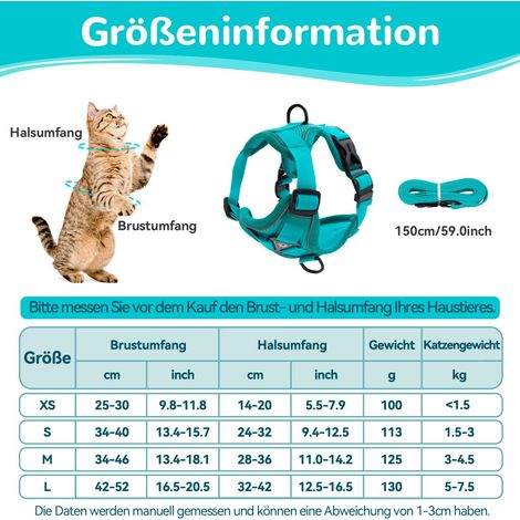 Harnais pour chat réglable avec laisse, gilet anti-fugue respirant et confortable, bandes réfléchissantes pour la sécurité, idéal pour la promenade des chats et petits chiens (1/5)