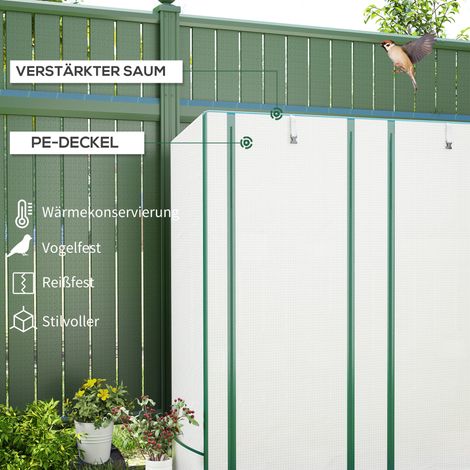 Mini serre de jardin 3 étagères, housse plastique anti-UV, démontable, porte roulable, 144x48x152 cm, blanche (1/4)