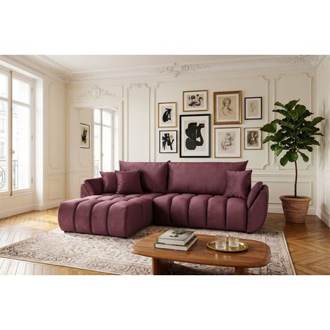 Ecksofa Schlafsofa Sofa COLLIN in Stoff Monolith Weinrot Ottomane Links