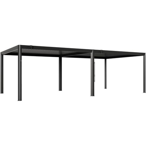 PRIMEYARD Pergola 4x8 m - Pfosten und Lamellendach aus Aluminium - anthrazitfarbene Terrassenüberdachung