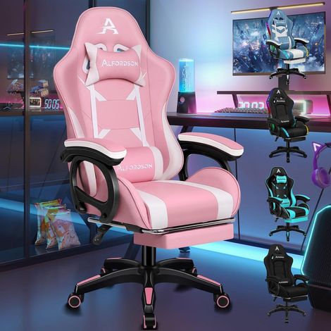 Rosa Gaming-Stuhl Massage Gamer-Sessel Ergonomisch Kopfstütze Fußstütze (1/5)
