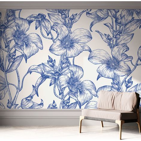 Papier peint adhésif autocollant pour salon chambre à coucher peint imprimé pour mur Petites branches fleuries 312x219 cm (1/5)