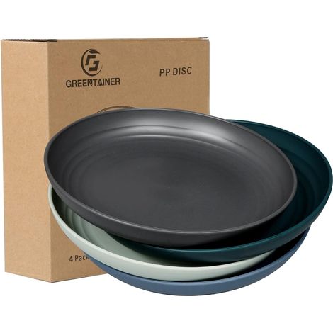 Set de 4 Assiettes 22,3 cm en PP, Incassables, Micro-ondes, Lave-vaisselle, Pour Pizza, Salade, Extérieur (1/5)