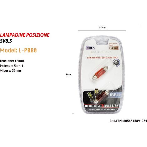 TRADE SHOP - Lampadine Di Posizione Sv8.5 12v / 36mm 5w Lampadine Ultra Luminose Maxtech L-p080r -