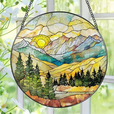 Attrape-soleil vitrail mural suspendu, décoration maison lumineuse, cadeau parfait Noël crémaillère, diamètre : 12.5 cm (1/4)