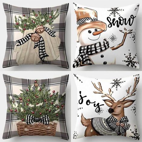 Housse de Coussin Noël 45x45cm,Lot de 4 Housse de Coussin Deco Noel, D’Hiver en Lin Coussin,Taies d'oreiller de Noël pour Decoration (1/5)