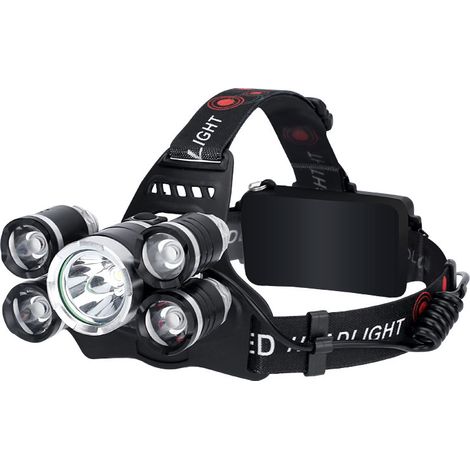 Lampe frontale Zoomable 4 modes, USB rechargeable, lampe frontale étanche, angles réglables pour camping, course (1/5)