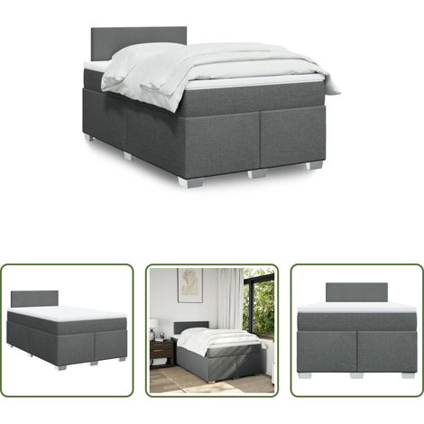 vidaXL Surmatelas - Sommier à lattes de lit avec matelas gris foncé 120x190cm tissu (1/5)