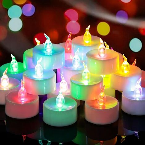 Lot de 48 bougies chauffe-plat à changement de couleur lente à piles, sans flamme, bougies votives colorées vacillantes en vrac pour Noël, Halloween, décorations en forme de citrouille (1/5)