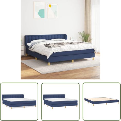 The Living Store Boxspringbett mit Matratze Blau 180x200 cm Stoff - Boxspringbett - Doppelbett - Schlafraum - Blau - Bettauflage (1/5)