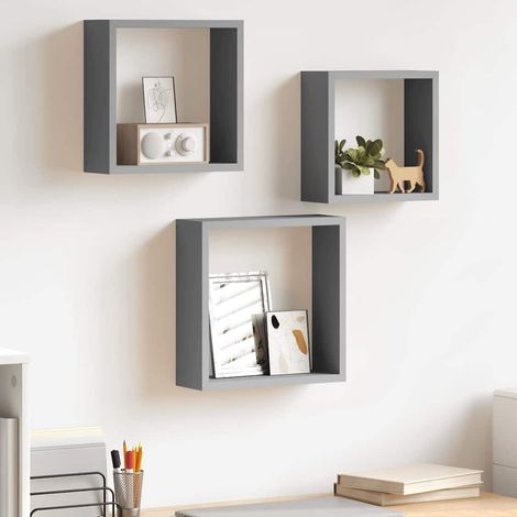 323951 Wall Cube Shelves 3 pcs Grey MDF vidaXL (1/4)