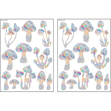 Autocollant Fenêtre - Prisme Arc-en-Ciel - PVC Anti-Collision Oiseaux - Motif Champignon - 22 x 30 cm - Lot de 4 (1/5)