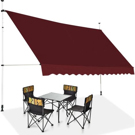 Store Banne Manuel Rétractable 3,5 x 1,25M avec Manivelle Hauteur Réglable 200-300CM, Auvent de Terrasse Tissu Oxford Imperméable & Anti UV (Rouge) (1/5)