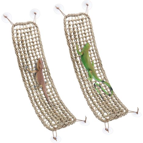 Amaca di paglia (2 pezzi) per draghi ossei, rettili, sedie da arrampicata, fibre di fanerogame marine, accessorio per acquario, habitat, adatta per paguri, gechi, serpenti, salamandre, anfibi e giocat