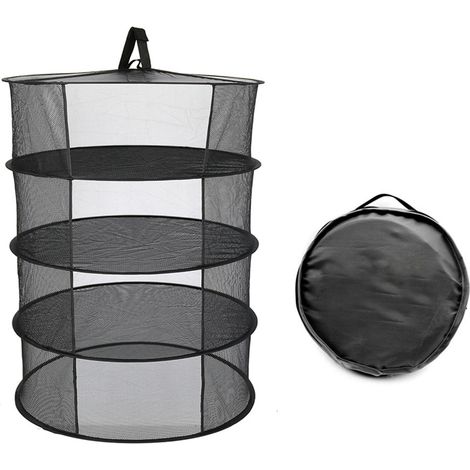 Tendedero plegable de 4 niveles con bolsa de transporte – Red de secado de 600 mm para hierbas, flores y plantas, negro o verde (1/5)