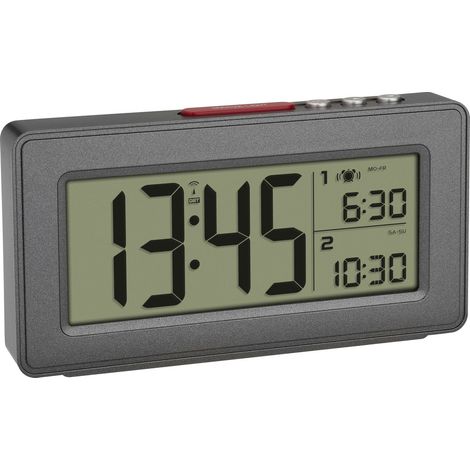 TFA Dostmann 60.2563.10 Funk Wecker Anthrazit Alarmzeiten 2 (1/5)