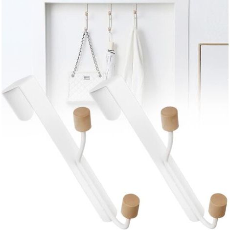 2 PCS Patères Doubles Crochet Seche Serviette Crochet de Porte sans Percage Patère de Porte à Suspendre pour Portes, Salles de Bains, Cuisines, Manteaux, Chapeaux(Blanc) (1/5)
