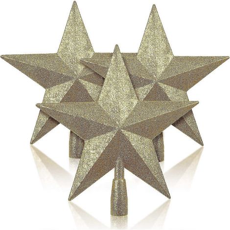 3 Stück 10 Zoll glitzernde Weihnachtsbaumspitzen aus Kunststoff in Sternform zur Dekoration des Weihnachtsbaums