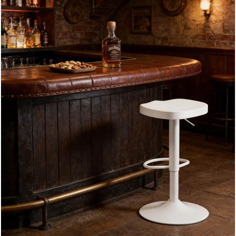 Taburete de bar giratorio regulable en altura de madera y metal blanco 1 pieza OKWISH (1/5)
