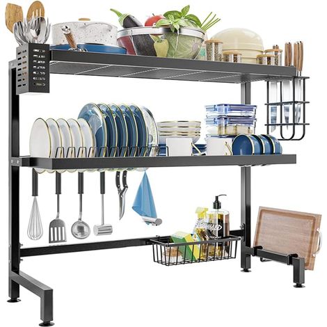 Nior 3 Tier Dish Drainer Over Sink Rust Proof with Utensil Holder and Cutting Board Holder for Kitchen Storage and Organization Nior Length 84cm (1/5)