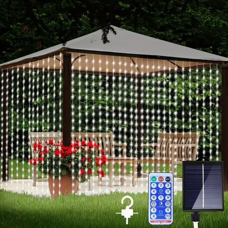 Guirlande lumineuse solaire - 3 m x 3 m - 300 LED - 8 modes - Étanche - Décoration de jardin - Lampes solaires avec minuterie - Télécommande, idéale pour la décoration extérieure (lumière blanche) [Cl
