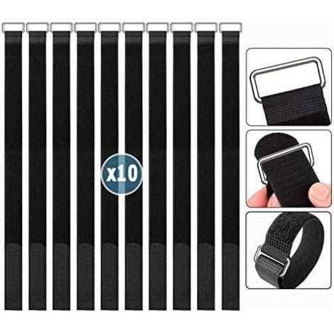 ALLIANDISSangles Scratch Velcr 50 cm, Attache 10 Pcs, Réutilisable Serre Cable Auto-agrippant, Câble en Nylon Réglables Noir cm x 2 pièces (1/5)