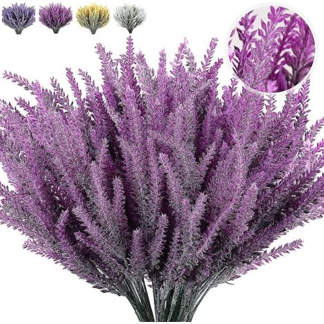 Bouquet de lavande artificielle, 8 tiges de fleurs synthétiques pour extérieur, plantes factices résistantes aux intempéries, décoration jardin et terrasse, lot de 8 brins réalistes. (1/5)