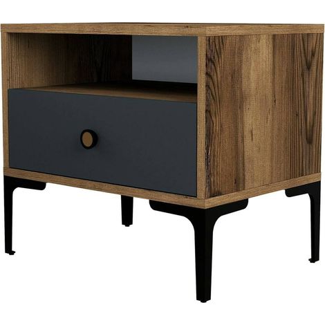 Dmora - Nachttisch Seraph, Niedrige Kommode, Tisch, Multifunktionaler Nachttisch, 56x40h51 cm, Walnuss und Anthrazit, mit verstärkter Verpackung