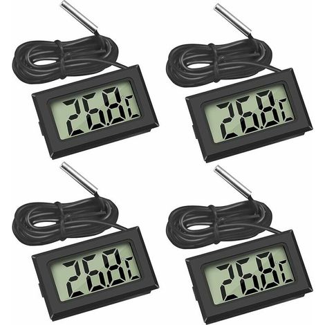 Mini Digital LCD Thermomètre Température avec Sonde de Température Capteur Testeur pour Réfrigérateur Congélateurs Aquarium (4X Noir) (1/5)